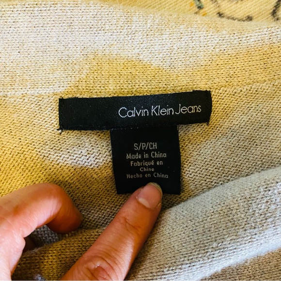 CALVIN KLEIN Oatmeal Asymmetrical Off The Shoulder Sweater Dress - Picture 4 of 7